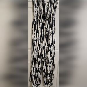 Windsor Black and White Strapless Smocked Wide-Leg Jumpsuit